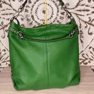 Coach Brooke Hobo Green Pebbled Leather Shoulder Bag Chain Strap